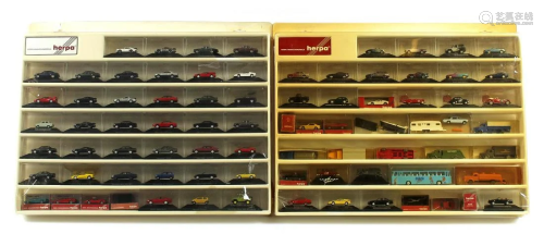 2 boxes with a total of 80 miniature cars Herpa