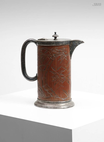 Arte Cinese A silver and bamboo coffee pot engraved