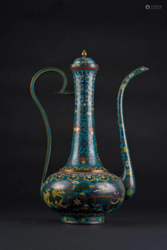 Arte Cinese A cloisonnÃ¨ ewer and cover decorated with
