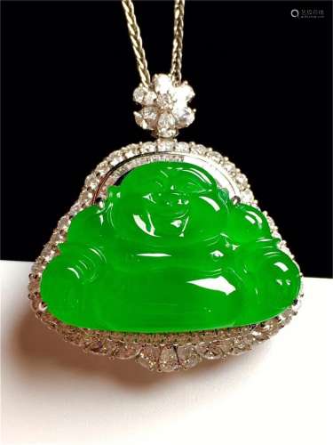 A Chinese Carved Jadeite Pendant (W/O Chain)