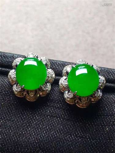 A Pair of Chinese Carved Jadeite Earrings