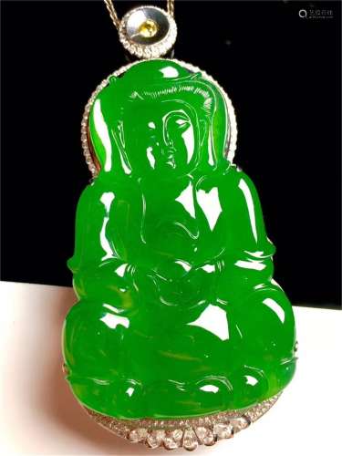 A Chinese Carved Jadeite Pendant (W/O Chain)