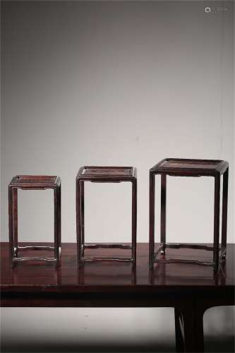 A Set of Chinese Carved Hardwood Flower Tables