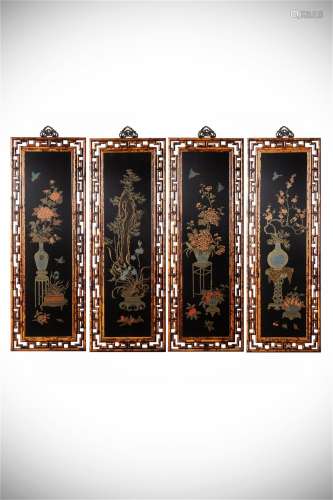 A Set of Four Chinese Carved Bamboo Hanging Screens