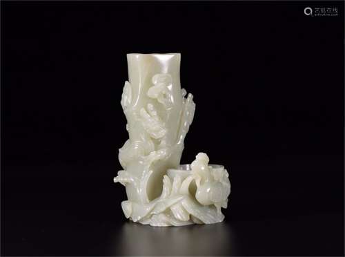 A Chinese Carved Jade Brush Pot