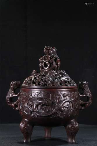 A Chinese Carved Hardwood Incense Burner