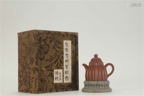 A Chinese Carved Yixing Clay Teapot