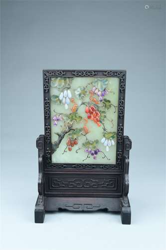 A Chinese Carved Jade Table Screen