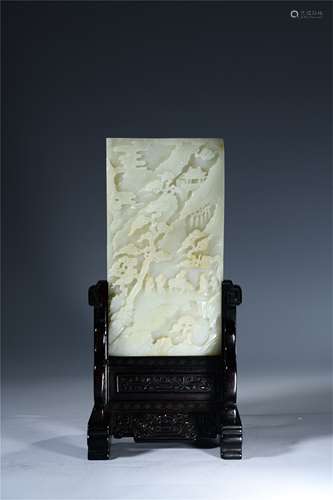 A Chinese Carved Jade Table Screen