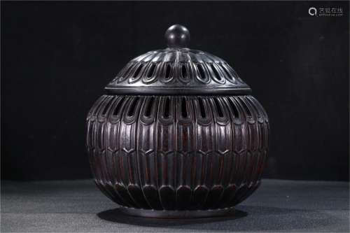 A Chinese Carved Hardwood Incense Burner