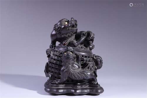 A Chinese Carved Hardwood Incense Burner