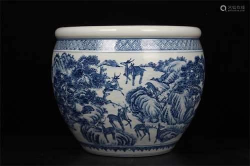 A Chinese Blue and White Porcelain Vat