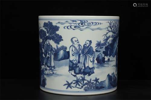 A Chinese Blue and White Porcelain Brush Pot