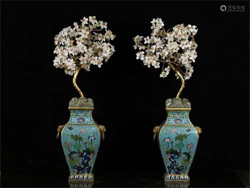 A Pair of Chinese Cloisonne Decorations