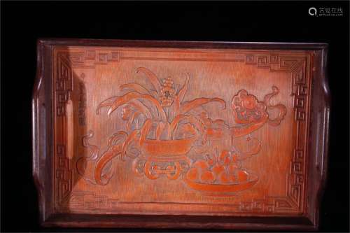 A Chinese Carved Hardwood Tray