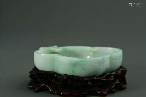 A Chinese Carved Jadeite Brush Washer