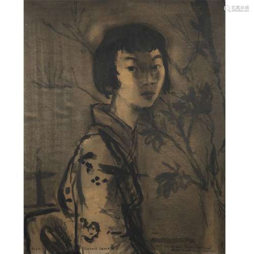 BERNARD LAMOTTE (1903-1983) YOUNG GIRL FROM KYOTO 薰衣草纸本，左下角有签名，献给