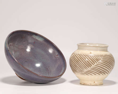 Jun ceramic bowl and white ceramic pot from Song宋代鈞瓷碗白瓷罐