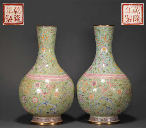 copper colour enamels vases from Qing清代銅胎琺琅花紋瓶