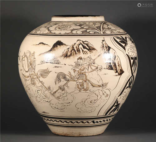 CiZhou Kiln charcter and story pot from Song宋代磁州窯人物故事罐