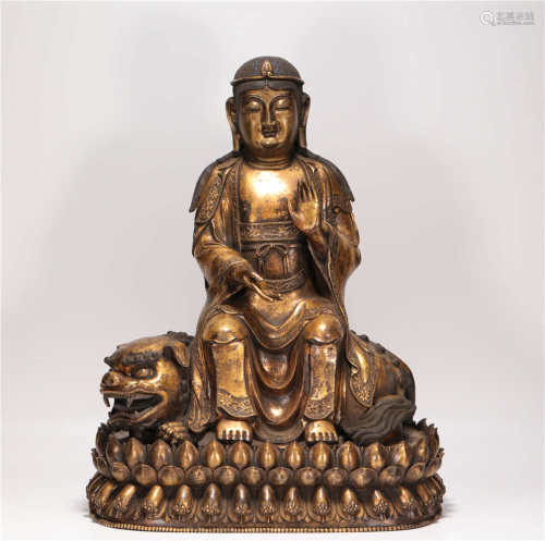 Copper and gilding manjushri Buddhisattava sculpture from Qing清代銅鎏金文殊菩薩