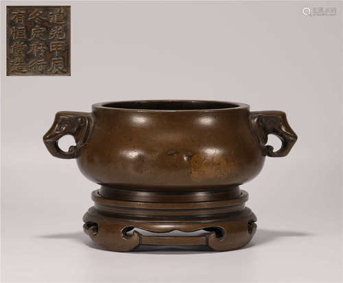 Copper censer with two ears from Qing清代銅質雙耳香爐一套