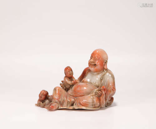 Shou Shan ross quartz Maitreya Buddha sculpture from Qing清代壽山芙蓉石童子戲彌勒