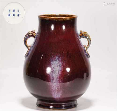 Jun glazed pot with two ears from Qing清代爐鈞釉雙耳尊