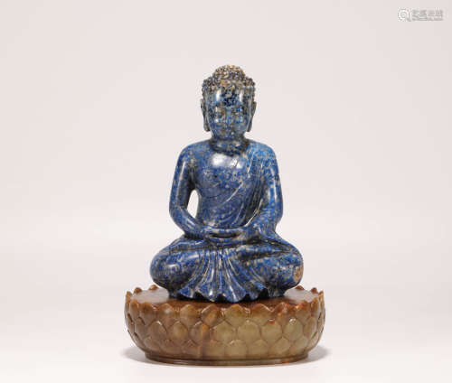 Lazurite rock Sakyamuni Buddha sculpture from Qing清代青金石释迦摩尼佛
