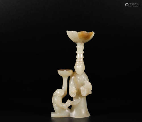 Hetian jade lamp in human form from Han漢代和田玉人俑燈盞