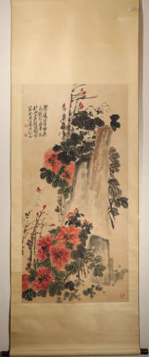 Vertical ink flower painting by Changshuo Wu from ancient China中國水墨花卉畫
吴昌碩
紙本立軸