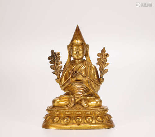 Copper and gilding Keba patriarch buddha sculpture from Qing清代銅鎏金宗喀巴祖師