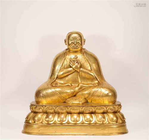 Copper and gilding buddha sculpture from Qing清代銅鎏金噶舉派帕木竹巴祖師