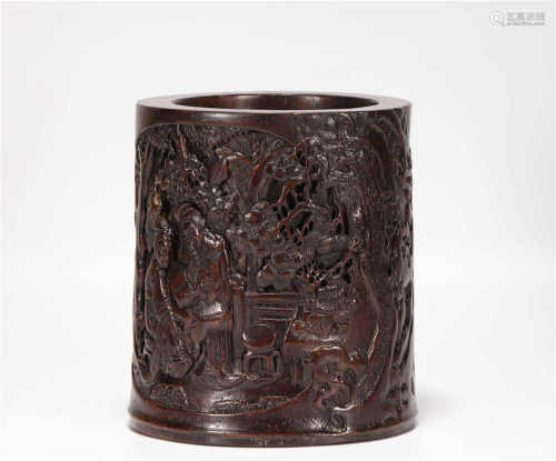 Agilawood writing brush holder from Qing清代沉香人事故事筆筒