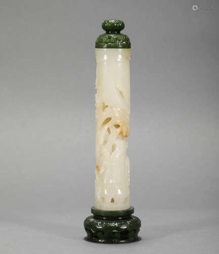 Hetian jade incense tube from Qing清代和田玉香插