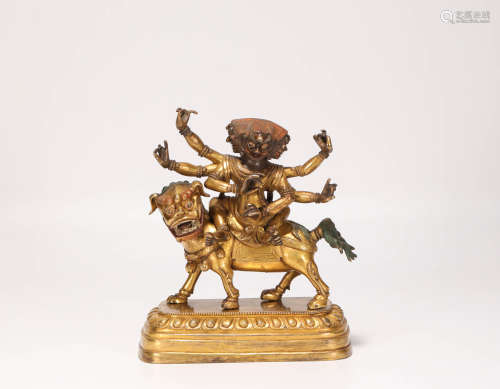 Copper and gilding Dahei Deity Sculpture from Qing清代銅鎏金六臂大黑天
