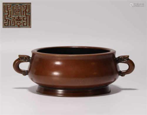Copper censer with two ears from Ming明代銅質雙獸耳香爐