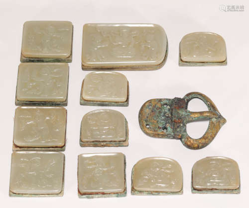 A set of hetian jade belt from Liao遼代和田玉胡人獻寶腰帶一套