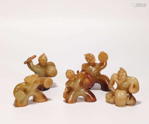 A set of hetian jade ornaments in human form from Han漢代和田玉仿生人俑一套