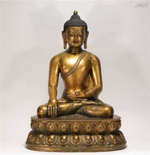 Copper and gilding Sakyamuni Buddha sculpture from Qing清代銅鎏金釋迦摩尼佛