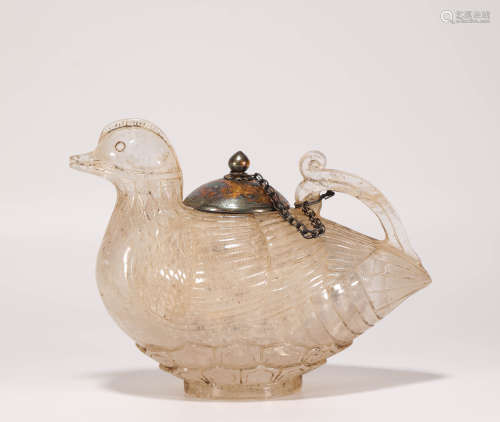 Crystal pot in mandarin duck form from Liao遼代帶蓋水晶鴛鴦壺
