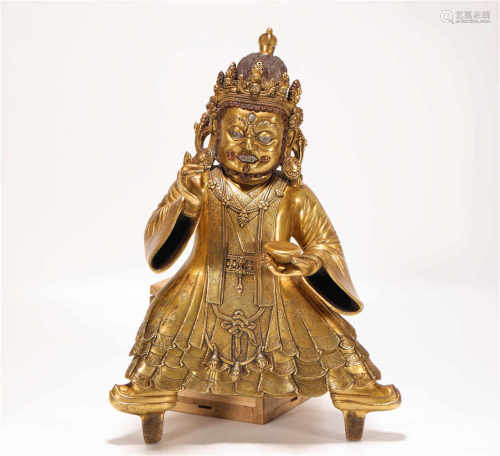 Copper and gilding Dahei Deity Sculpture from Qing清代銅鎏金大黑天