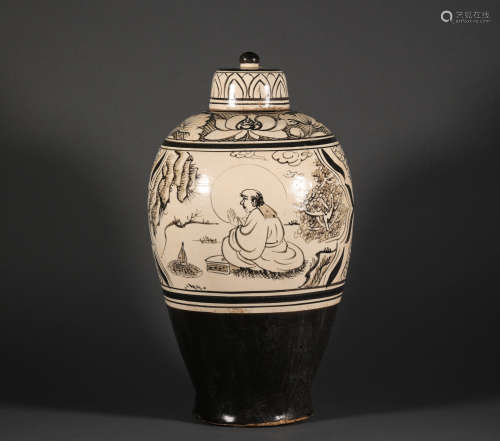 CiZhou Kiln prunus vase from Song宋代磁州窯人物梅瓶