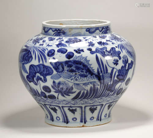 Yuan Dynasty - Large Blue and White Porcelain Jar
