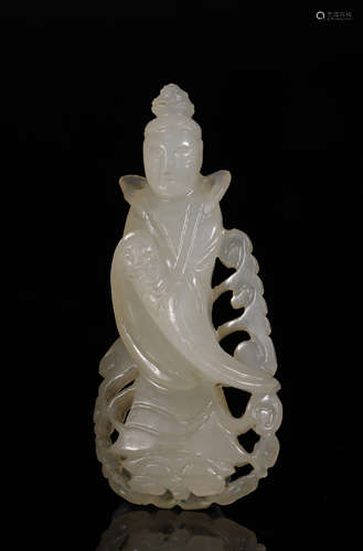 Ming Dynasty - Hetian Jade Avalokitesvara Statue