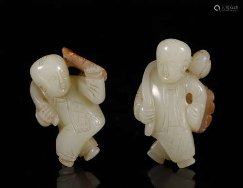 Song Dynasty - Pair of Hetian Jade Figure Ornament