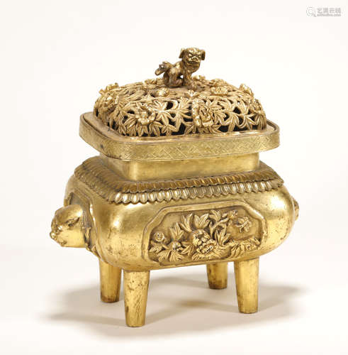 Qing Dynasty - Gilt Lion Pattern Censer