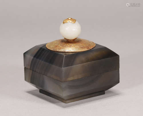 Yuan Dynasty - Agate Wrap Jade Box