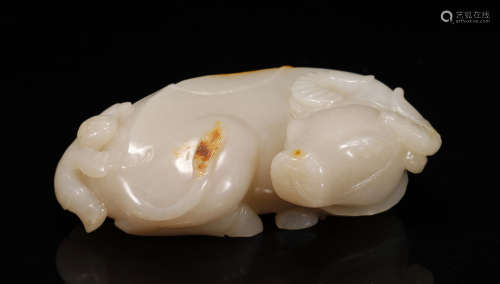 Qing Dynasty - Hetian Jade Figure and Ox Ornament