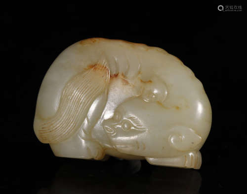 Qing Dynasty - Lion Shape Hetian Jade Pendant
